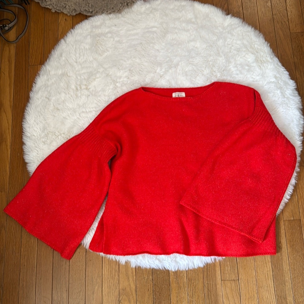 Lou & Grey Bright Red Bell Sleeve Wool Blend Sweater
